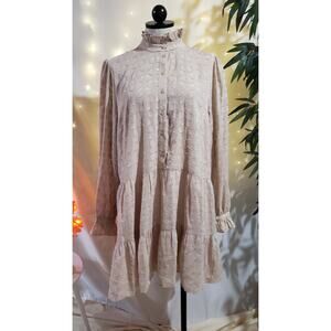 H&M NWT Tiered Ruffle Cream Victorian Cottage Prairie Midi Dress Womens Size 14